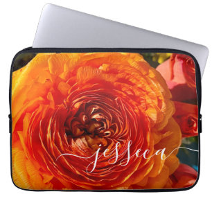 Orange Floral Photo Personalised Laptop Sleeve