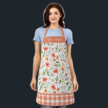 Orange Floral Plaid Watercolor Modern Personalised Apron<br><div class="desc">Sweet floral pattern of orange & peach flowers. Coordinating orange and white plaid trim on bottom. Finish off with your choice of name or text at the top of this cute kitchen accessory. Coordinating potholder and mitt set available to complete this lovely set. A perfect bridal shower or house warming...</div>
