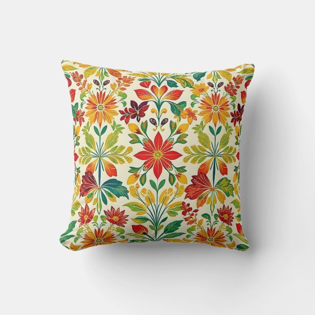 orange floral print cushion (Front)