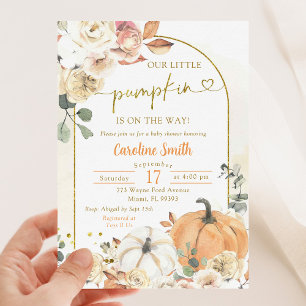 Orange Floral Pumpkin Autumn Baby Shower Invitation