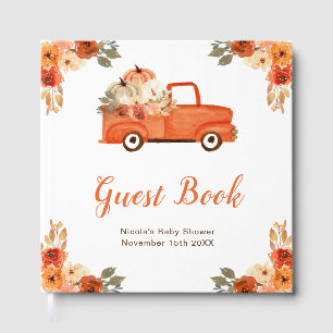 Orange Floral Pumpkin Truck Baby Shower Guest Book