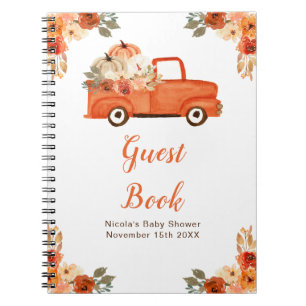 Orange Floral Pumpkin Truck Baby Shower Guest Book
