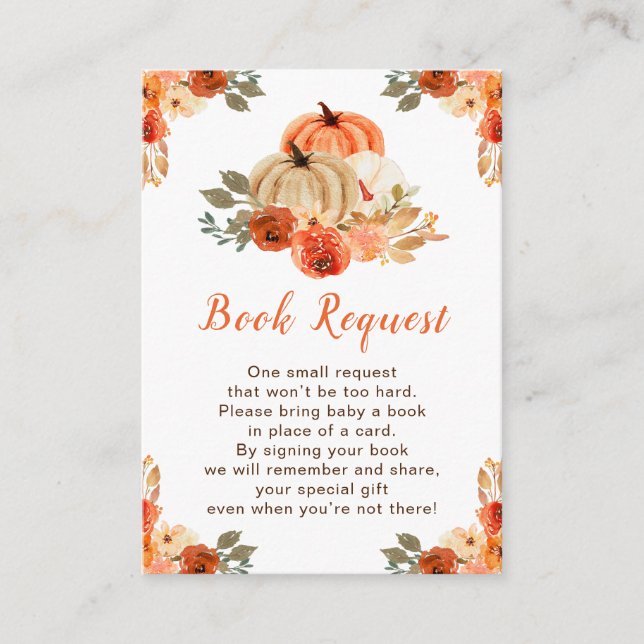Orange Floral Pumpkins Baby Shower Book Request Enclosure Card (Front)