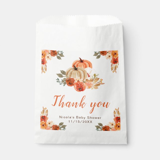 Orange Floral Pumpkins Baby Shower  Favour Bags (Front)