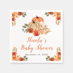 Orange Floral Pumpkins Baby Shower Napkin