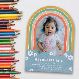 Orange Floral Rainbow Kid's Birthday Invitation