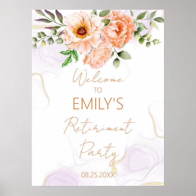 Orange Floral Retirement Party Welcome Sign (Front)