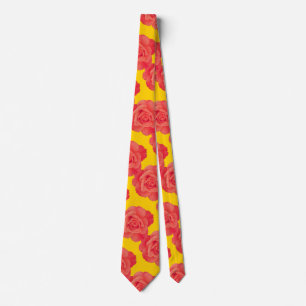 Orange Floral Rose Flower Pattern Gift Party Favou Tie