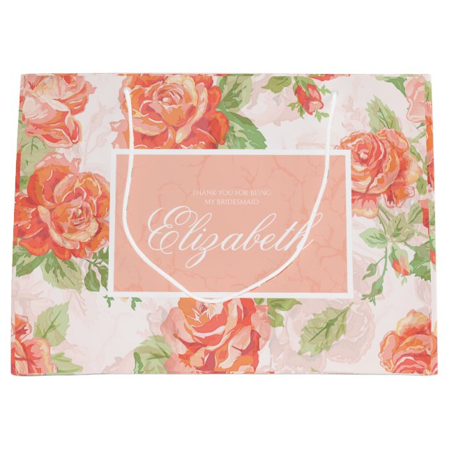 Orange floral rose large gift bag (Front)