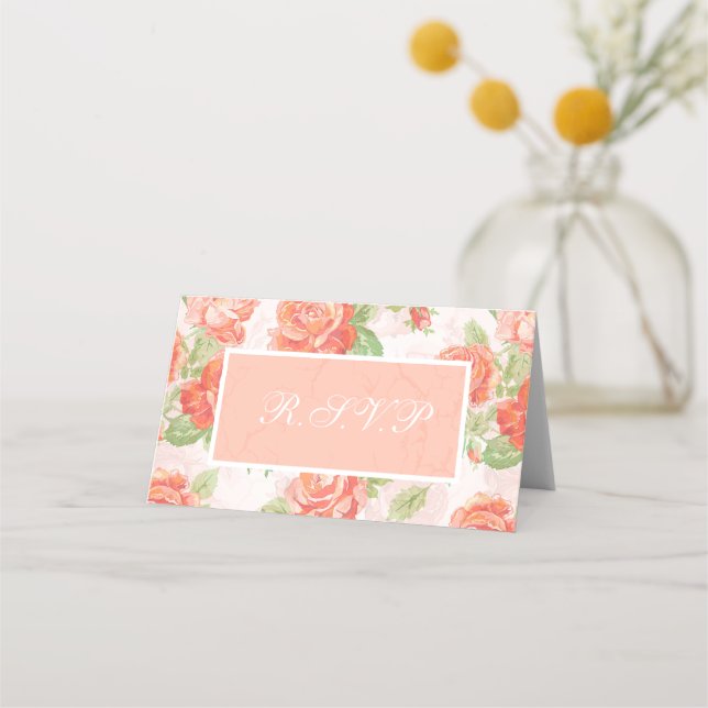 Orange floral rose place card (Front)