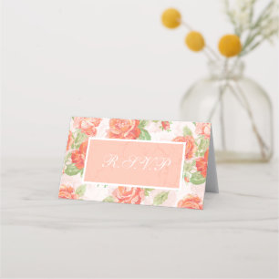 Orange floral rose place card