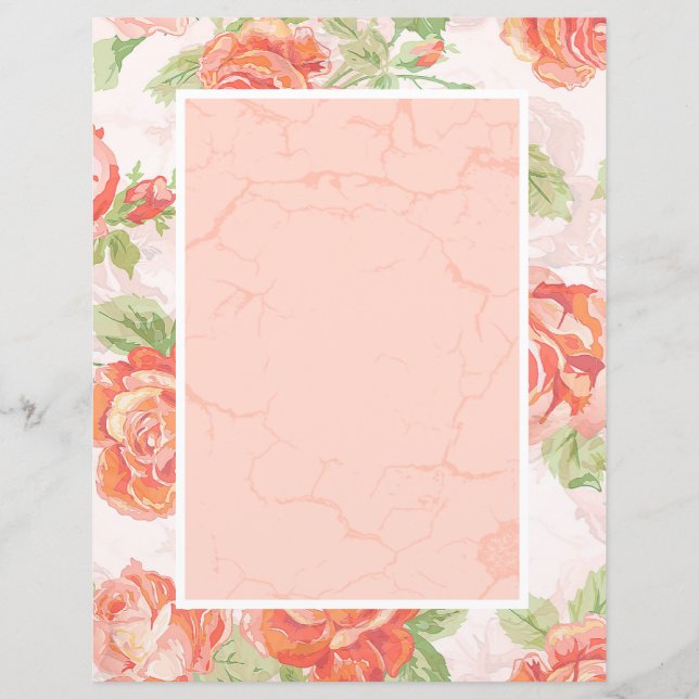Orange floral rose stationary paper  (Front)