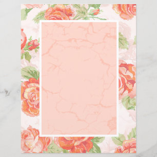 Orange floral rose stationary paper