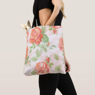 Orange floral rose tote bag