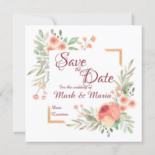 Orange floral Save the Date Invitation