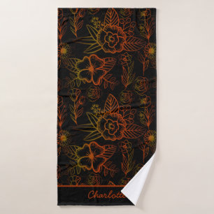Orange floral seamless pattern personalised name bath towel