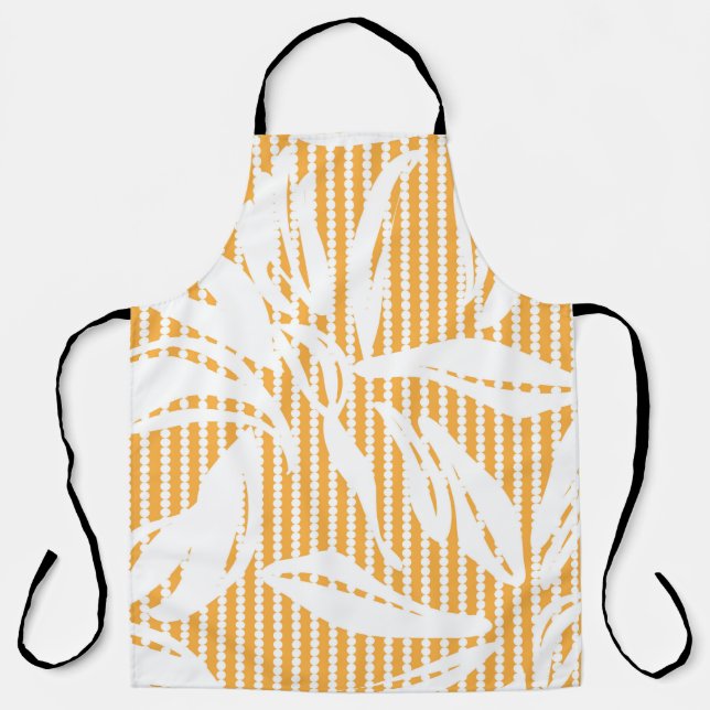 Orange Floral seamless pattern with striped backgr Apron (Front)