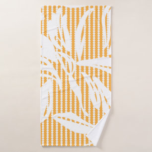 Orange Floral seamless pattern with striped backgr Bath Towel