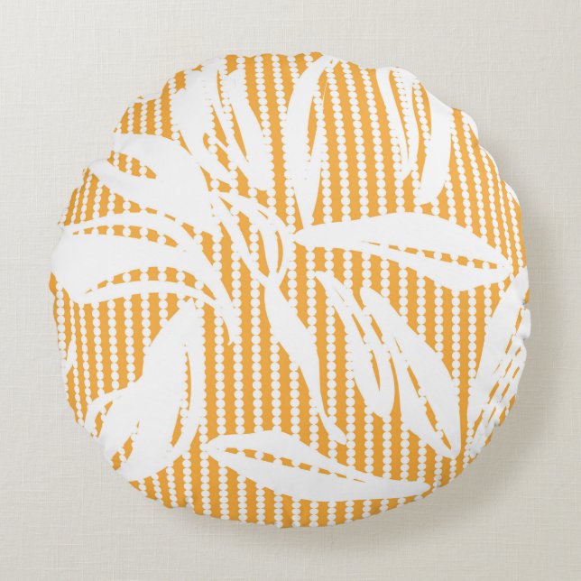 Orange Floral seamless pattern with striped backgr Round Cushion (Front)