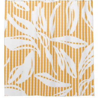 Orange Floral seamless pattern with striped backgr Shower Curtain