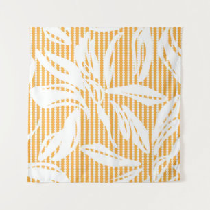 Orange Floral seamless pattern with striped backgr Tapestry