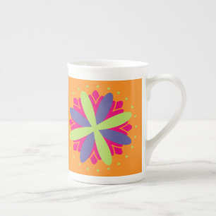 Orange floral shapes illustration bone china mug