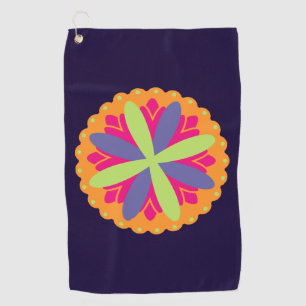 Orange floral shapes illustration golf towel