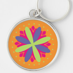 Orange floral shapes illustration key ring