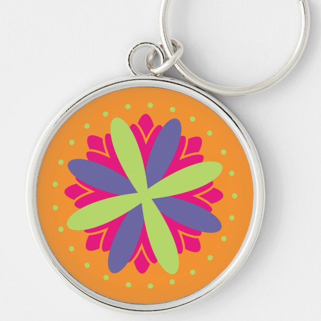 Orange floral shapes illustration key ring (Front)