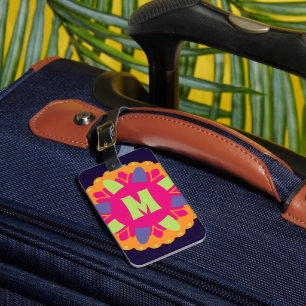 Orange floral shapes illustration luggage tag