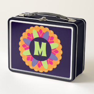 Orange floral shapes illustration metal lunch box