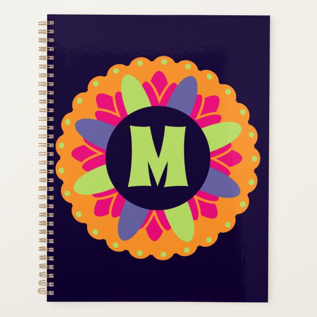 Orange floral shapes illustration planner (Front)