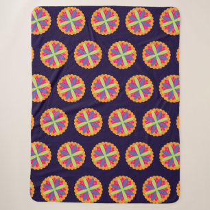 Orange floral shapes illustration sherpa blanket
