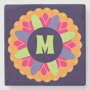Orange floral shapes illustration stone coaster