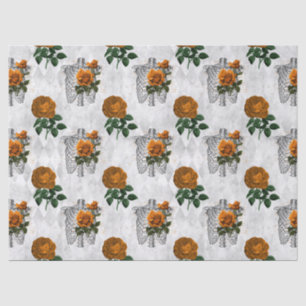 Orange Floral Skeleton Torsos on White Decoupage Tissue Paper