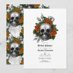 Orange Floral Skull Gothic Bridal Shower Invitation