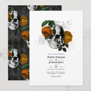 Orange Floral Skull Gothic Wedding Invitation