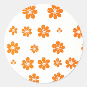 Orange Floral Stencil Pattern on White Background Classic Round Sticker