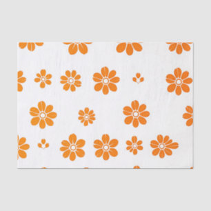 Orange Floral Stencil Pattern on White Background Tissue Paper