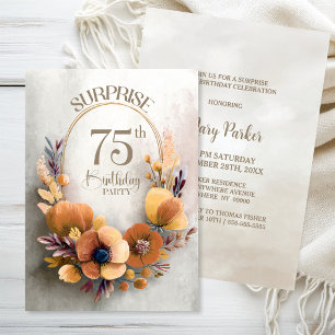 Orange Floral Surprise 75th Birthday Party Invitation