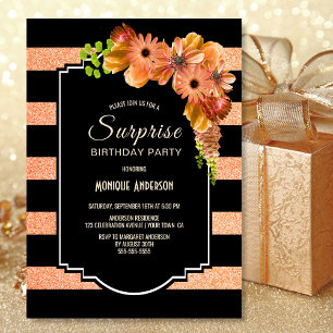 Orange Floral Surprise Birthday Party Invitation