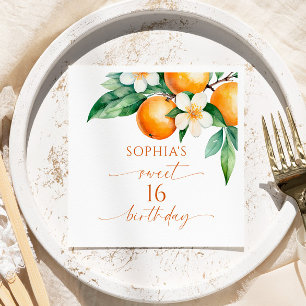Orange Floral Sweet 16 Birthday Party Napkin