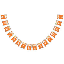 Orange floral text graduation party bunting FLAG