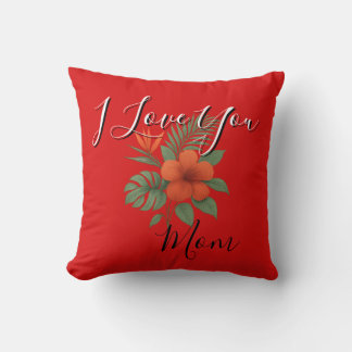 Orange Floral Throw Pillow - I Love You Mum