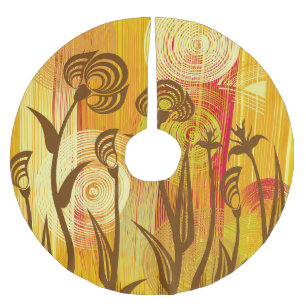 Orange Floral: Vibrant Background Pattern Brushed Polyester Tree Skirt