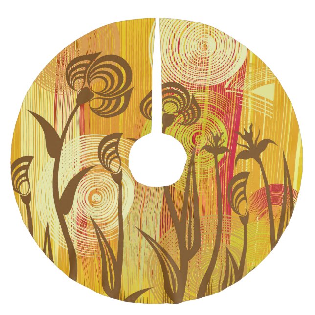 Orange Floral: Vibrant Background Pattern Brushed Polyester Tree Skirt (Front)