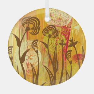 Orange Floral: Vibrant Background Pattern Glass Tree Decoration