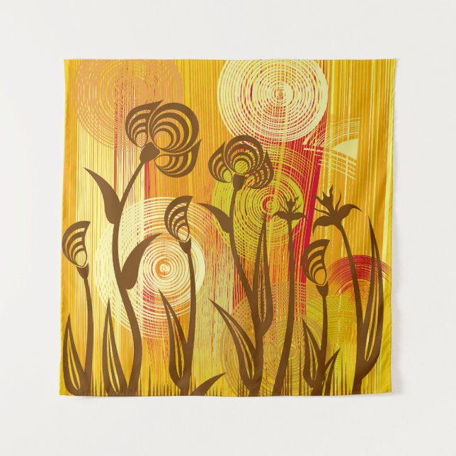 Orange Floral: Vibrant Background Pattern Tapestry (Front)