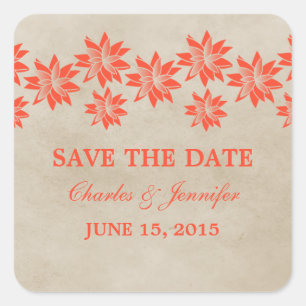 Orange Floral Vintage Save the Date Stickers