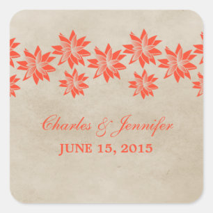 Orange Floral Vintage Wedding Stickers
